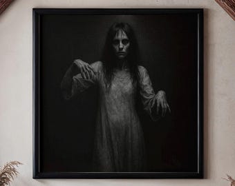 Possessed Woman Portrait: Dark Horror Art Print, Gothic Haunted Wall Decor