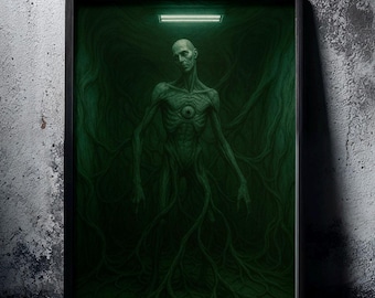 Rooted Haunting Creature Print: Dark Horror Wall Art