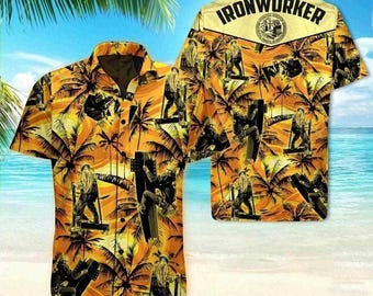 Ironworker Hawaiian Shirt, Iron Worker Aloha Shirt, Construction Worker Hawaiian Shirt, Ironworker Gift Shirt, Trade Worker Tropical Shirt