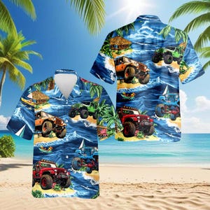Camisa hawaiana de playa para Jeep, camisa hawaiana para camioneta todoterreno, camisa tropical de aventura 4x4, camisa de surf para Jeep, camisa de playa para vacaciones de verano