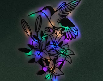 Beleuchtete Kolibri Blumen LED Wanddekor, batteriebetrieben