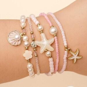 Starfish & Pearl Pink Bracelet Set – Summer Jewelry, Beach Themed Women&#39;s Jewelry.