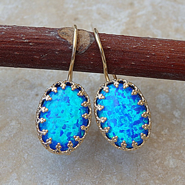 Blue Opal Gold Earrings ,Gemstone Earrings, Blue Opal Earrings, October Birthstone, Opal Gold Filled Earrings,Blue Opal jewelry, Fire Opal