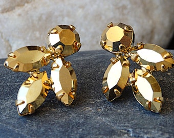 Gold Stud Earrings. Crystal  Cluster Earrings. Little Earrings, Minimalist Wedding Earrings. Bronze Earrings. Post Earrings For Her
