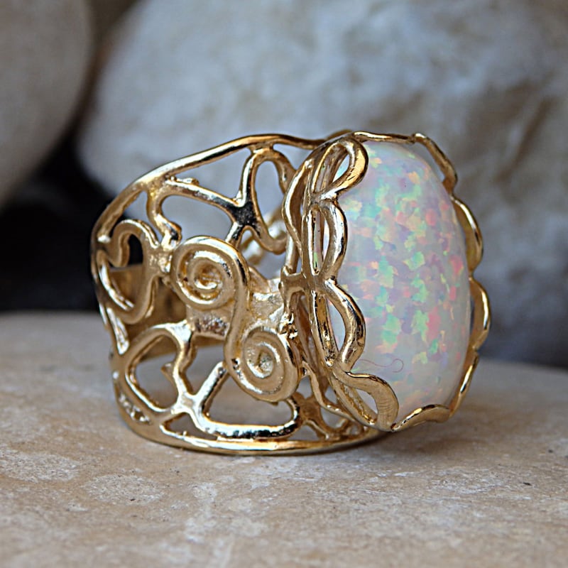 White Opal Ring - Etsy