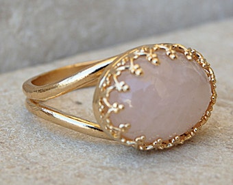 Oval Rose Quartz Ring: 14K Gold Filled Gemstone Ring