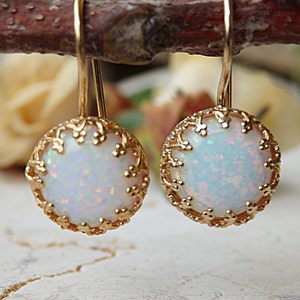 White Opal Gold Earrings for Bride Earrings, Drop and dangle Opal Earrings, October Birthstone, Drop Gold Filled Earrings, Fire Opal jewelry