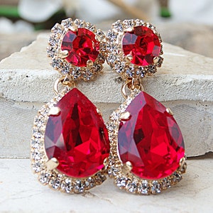 Ruby Red Earrings, Chandelier Earrings, Beautiful Earrings, Bridesmaid Red Earrings, Bridal Ruby Crystals Earrings, Chandelier Earrings. image 1