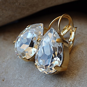 Clear Drop Earrings, Rhinestone  Earrings, Clear Teardrop Earrings, Bridal Clear Earrings, Bridesmaid Earrings, Clear Jewelry Gift
