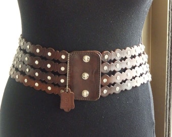 Leather Corset Belt: Brown Waist Belt with Crystals