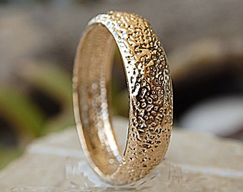 Unique Wedding Band, Solid 14k Gold Ring, Gold Hammered Ring, Womens Wedding Ring, 14k Yellow Rose Gold Ring, Textured  Ring, Wedding Bridal