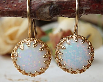 White Opal Gold Earrings for Bride Earrings, Drop and dangle Opal Earrings, October Birthstone, Drop Gold Filled Earrings, Fire Opal jewelry