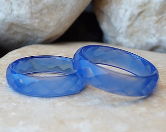 Blue agate band Ring. Agate stone band ring, Stacking Rings,Royal blue band Rings. Natural Gemstone ring.  Genuine Unisex rings. Stone bands