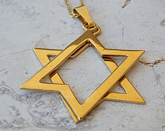 Gold Star of David Necklace, Gold Plated Or Silver Sterling Solid Magen David Necklace, Jewish Jewelry, Big Star of David Jewel,Holiday Gift