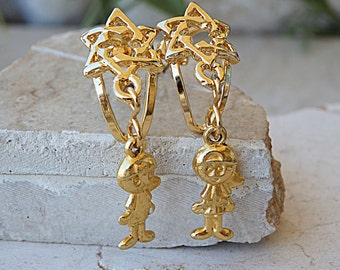 Gold Star of David Hoop Earrings, Judaica Jewelry Gift