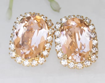 Pendientes de cristal color melocotón, dorados o plateados, para novias
