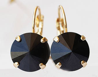 Jet Black Crystal Drop Earrings, Everyday Earrings