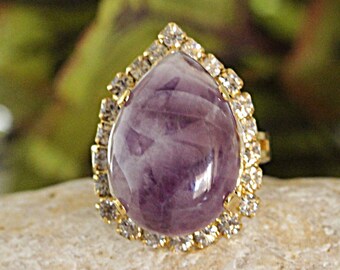 24K Gold Plated Amethyst Ring, February Birthstone Jewelry