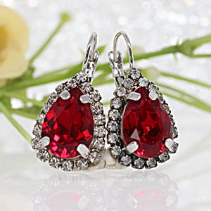 Ruby Crystal Earring, Deep Red Earrings, Christmas Silver Red Earrings, Bridal Red Earrings, Fashion Jewelry, Pregnancy Gift, Wife, Mom