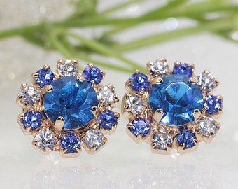 BLUE WHITE EARRINGS, Gift For Her,  Studs, Royal Blue Earrings, Bridesmaid Earrings, Deep Blue Earrings, Statement Earrings