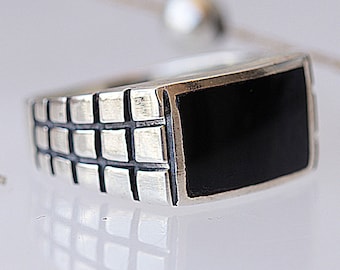 Sterling Silver Black Onyx Ring, Mens Signet Ring