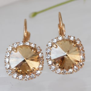 CHAMPAGNE GOLD EARRINGS, Small Drop Earrings, Woman Minimalist Earrings, Wedding Champagne Jewelry,  Earrings, Topaz Bridal Earring