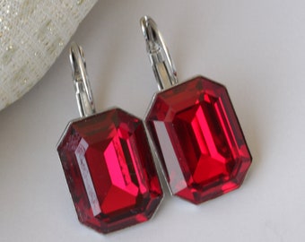 SIMPLE RED EARRINGS,  Earrings, Bridesmaid Earrings, Ruby Red Earrings, Valentines Day Gift, Rectangle Earrings,Small Drop Earrings