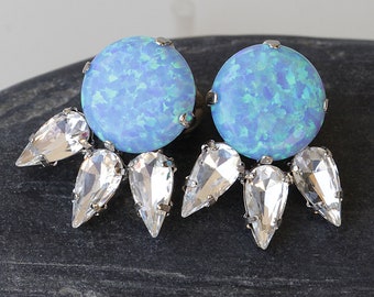 OPAL EARRINGS, Opal Stud Earrings, Blue Opal Sister Earrings,  Earrings, October birthstone, Gemstone Earrings, Bridal Earrings