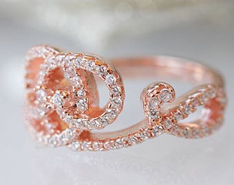 ROSE GOLD RING, Cubic Zirconia Ring, Infinity Ring, 14K Gold Filled Ring, Delicate Ring, Anniversary Ring, Cz Engagement Ring, Crown Ring