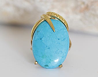 Oval Turquoise Ring, Gemstone Ring, Blue Stone Ring, Bezel Ring, Unique Jewelry, Women Gift, Made With Love, Big Ring, Turquoise And Gold