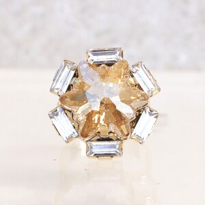 GOLD STAR RING, Champagne Ring, Bridal Cocktail Ring, Bridal Star Ring,  Ring, Gold Topaz Ring, Earrings Ring Set, Crystals Ring