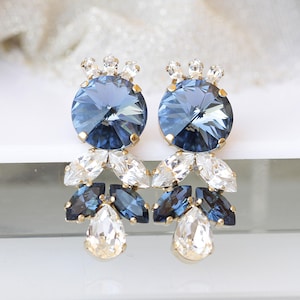 Montana Blue Crystal Earrings: Long Bridal Studs
