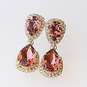 Antique Pink Earring, Pink Crystal Earring,  Chandelier earrings, Rose Gold Blush Earrings, Blush Bridal Jewelry, Vintage Earrings
