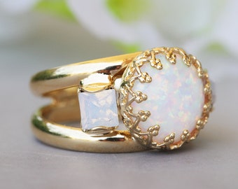 Gold Filled Opal Ring, Antique Style, Adjustable
