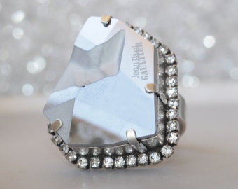 Asymmetric Crystal Cocktail Ring, Statement Jewelry, Gift For Women