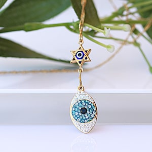 Evil Eye Necklace, Jewish Jewelry,  Pendant, Israeli Designer,Star Of David Charms,Gold Magen David For Women Jewelry,New Year Gift