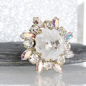 Bridal  Ring, Flower Ring, Cocktail Ring, Large White Ring, Big Crystal Ring, Rhinestone Ring, Statement  Ring, Bridesmaid Ring