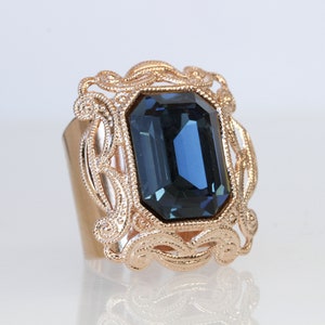 NAVY STATEMENT RING, Blue Navy Ring, Ring, Antieke Stijl Ring, Blue Stone Big Ring, Filigraan Ring, Emerald Cut Ring, Chunky Ring