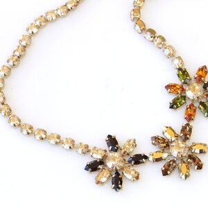 FLOWERS NECKLACE, Topaz Crystal Necklace,  Formal Necklace, Bridal Statement Necklace, Multi colors Necklace,Champagne Orange Green Necklace