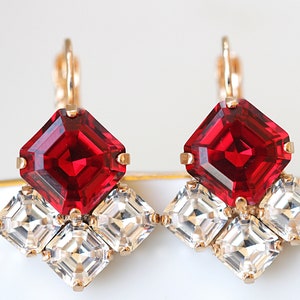 RED BRIGHT EARRINGS,  Earrings, Red Ruby Earrings,Red Dangle/Drop Earrings, Wedding Bridal Red Earrings, Ruby Red Anniversary Wife