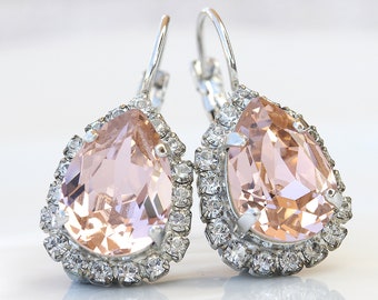 PENDIENTES DE PLATA RUBOR, Pendientes de boda morganita, pendientes de dama de honor, regalo de joyería nupcial, elegante regalo de ducha nupcial rosa claro