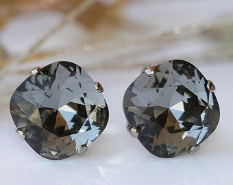 Graue Kristall Ohrstecker: Quadratische Braut Ohrstecker