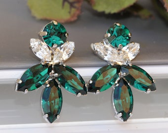 EMERALD EARRINGS, Green Emerald Studs, Sparkly Earrings, Celebrity Earrings, Cocktail Earrings,  Crystal Earring, Bridal Jewelry