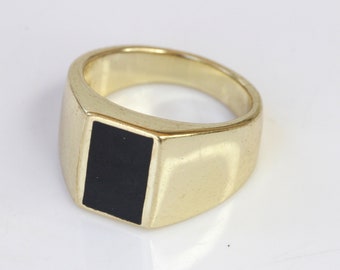 Zwarte onyx 14k gold filled zegelring, uniseks dikke ring