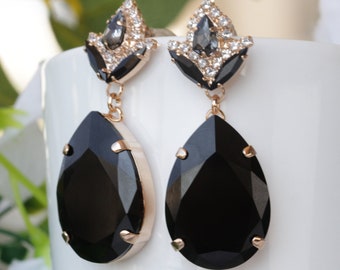 BLACK EARRINGS, Jet  Evening Earrings Elegant Statement Earrings For Lady jewelry,Perfect Gift For Mother Of The Bride, Groom,Woman