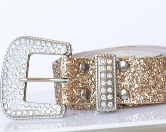 Vintage Rhinestone Crystal Belt Gold Tone Chunky Statement  display picture 1