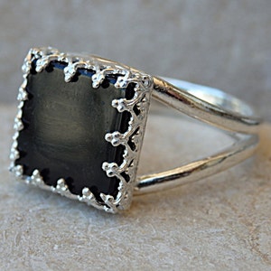 Black Square Onyx Ring, 925 Sterling Silver Onyx Ring, Big Black Stone Ring for Women Silver Onyx Ring, Black Onyx Ring, Square Cut Ring