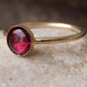 Garnet Gold Ring, Red Gemstone Stacking Ring, Dark Red Minimalist Ring, January Birthstone, Gold Filled Ring, Garnet jewelry, Red Stone Ring
