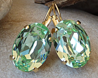 PERIDOT GREEN earrings, Mint  crystal drop earrings, Mint green Bridal earrings, Bridesmaid jewelry, Ellipse earrings, Light green earrings
