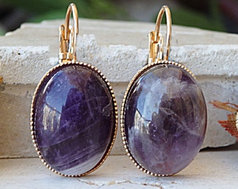 Amethyst Brisur Ohrringe, Frauen Ohrringe, lila Edelstein